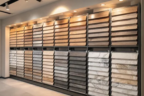 Showroom wall of Karndean plank collections