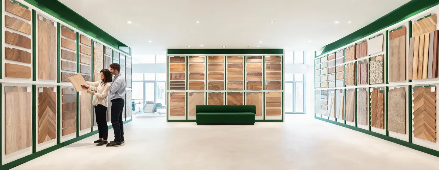 Karndean design studio with luxury vinyl sample walls