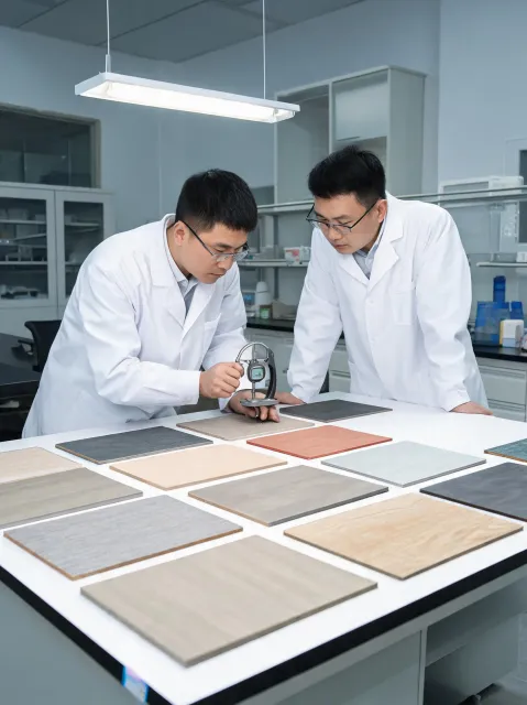 Karndean material lab reviewing wear layer samples