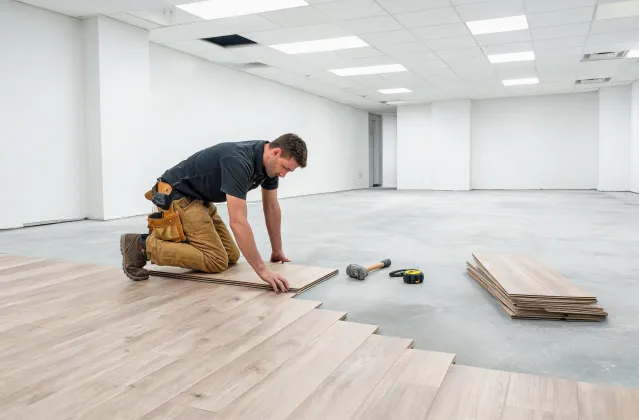 Installer placing Karndean LooseLay planks on prepared subfloor