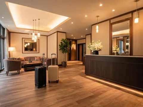 Hotel lobby wood-look vinyl plank flooring